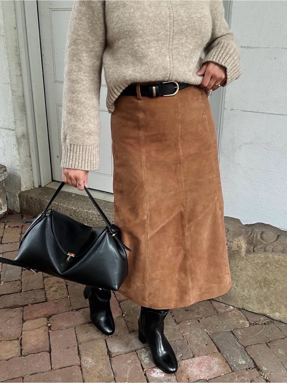 Sézane Meliora Suede Goat Leather Tan Long Fall Skirt